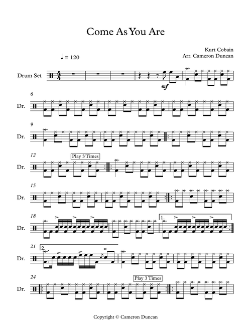 Come As You Are (Arr. Cameron Duncan) - Nirvana (Drums)