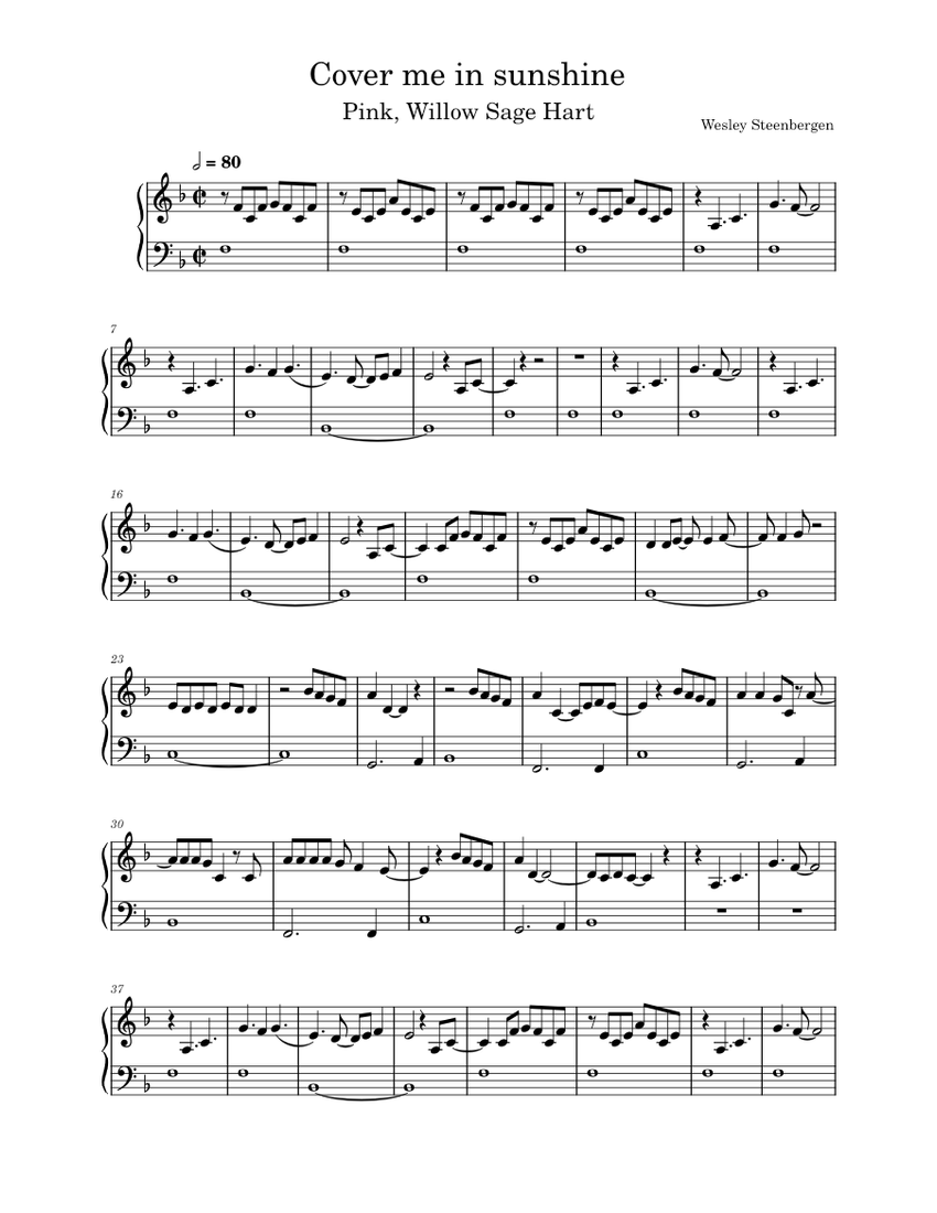 Cover me in sunshine P!nk, Willow Sage Hart Sheet music for Piano