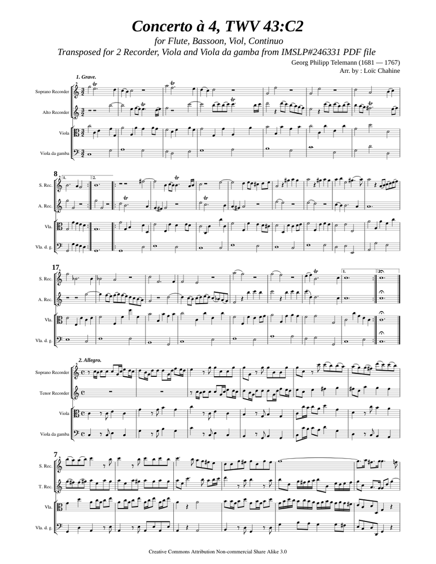 G・P TELEMANN QUATRE CONCERTOS 83 G.P. Telemann: Concerto à 4 in G major [TWV 43:G6] - YouTube