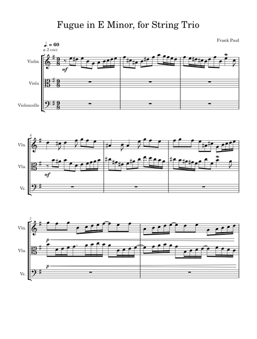 Fugue in E Minor for String Trio by Frank Paul