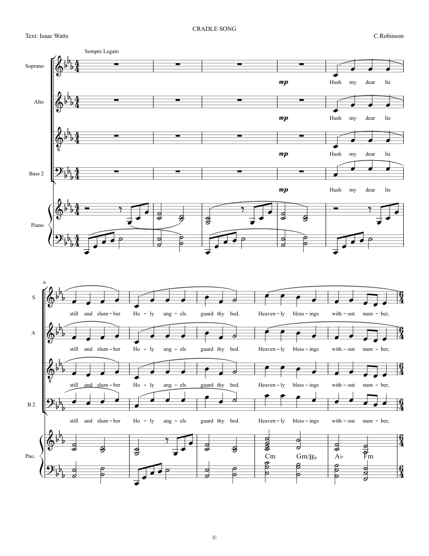 CRADLE SONG Sheet music for Piano, Bass guitar (Mixed Duet)