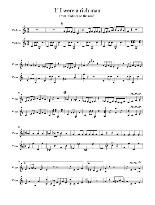 "If I were a rich man" for 2 violins