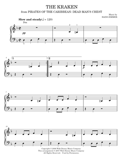 The Kraken - Hans Zimmer, Pirates Of The Caribbean: Dead Man's Chest Movie (Easy Piano)