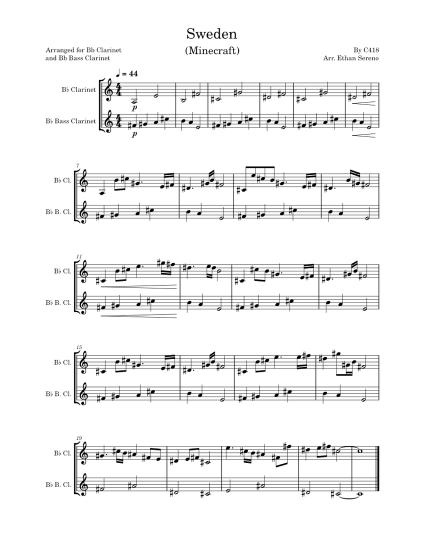 Minecraft C418 Sweden Sheet music for in bflat,