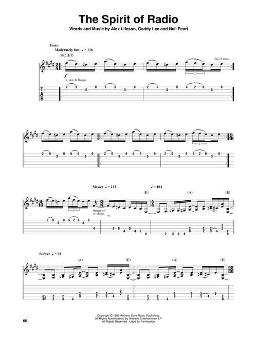 The Spirit Of Radio - Rush (Guitar Tab Play-Along)