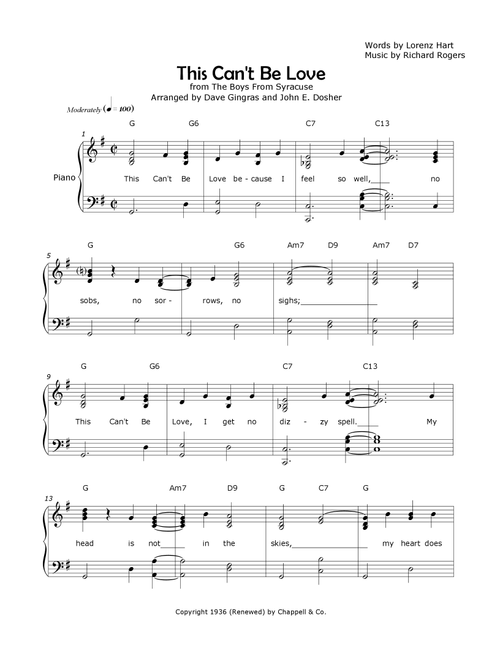 This Can't Be Love (Arr. Dave Gingras and John E. Dosher) - Natalie Cole (Piano Vocal)