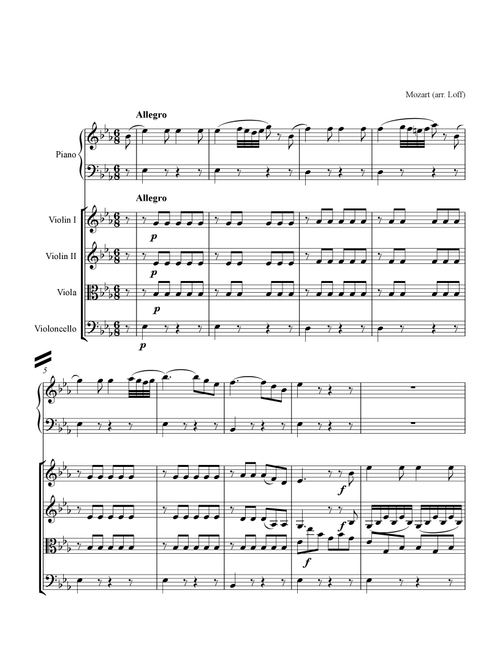 For String Quartet and Piano: Mozart Piano Concerto No. 22, K. 482 - 3rd Movement (Arr. Geoffrey Loff) - Wolfgang Amadeus Mozart (String Ensemble)