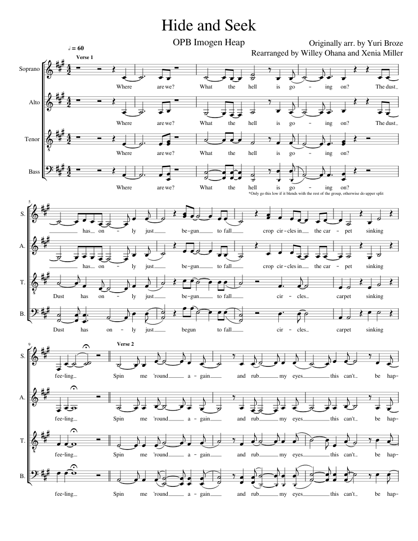 Hide and Seek - Imogen Heap (SATB Acapella) Sheet music for Piano (A ...