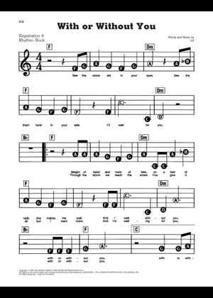Play Official version of One sheet music by U2 for Piano