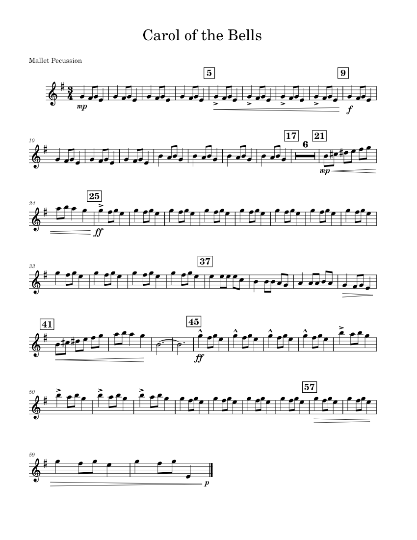 Carol of the Bells Concert Band Sheet Music | J.W. Pepper, image size:850x1100