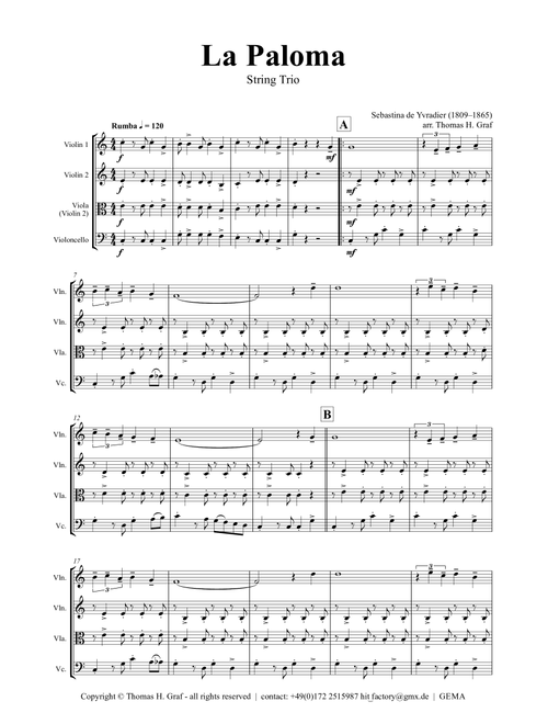 La Paloma - Spanish Habanera - String Trio (Arr. Thomas H. Graf) - Sebastina de Yvradier (1809–1865) (String Ensemble)