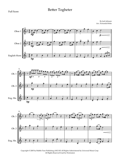 Better Together (Arr. Fernando Britto) - Jack Johnson (Woodwind Ensemble)