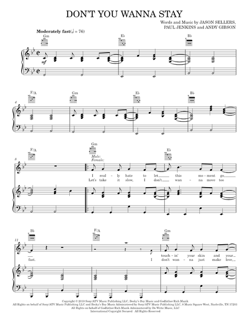 Don't You Wanna Stay - Jason Aldean, Jason Aldean featuring Kelly Clarkson, Kelly Clarkson (Piano-Vocal-Guitar)