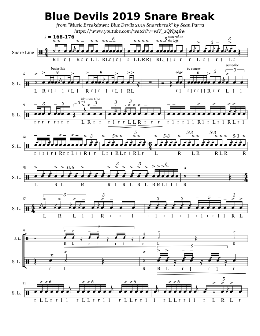 Blue Devils 2019 Snare Break(Down) [check desc.] Sheet Music for Snare ...