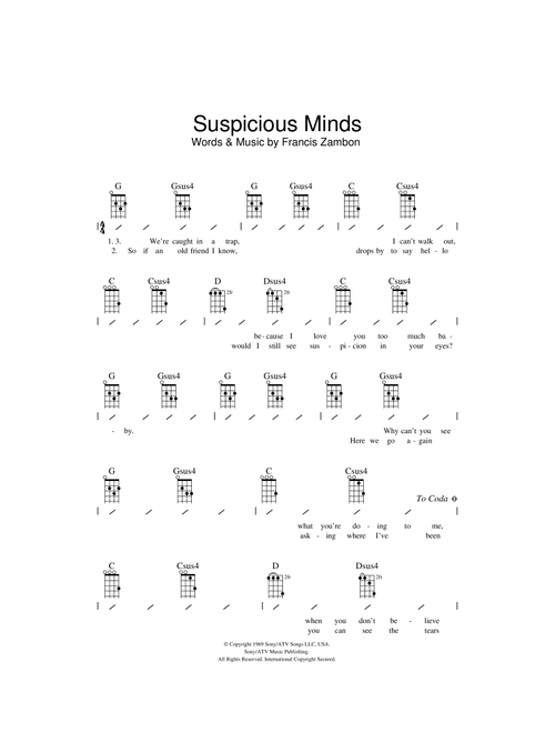 Suspicious Minds - Elvis Presley (Ukulele Chords-Lyrics)
