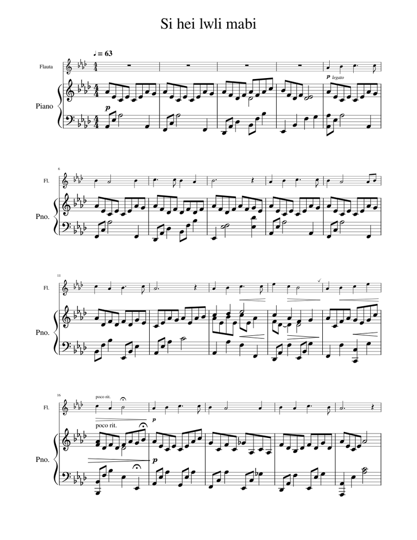 Si hei lwli mabi Sheet music for Piano, Flute (Mixed Duet) | Musescore.com