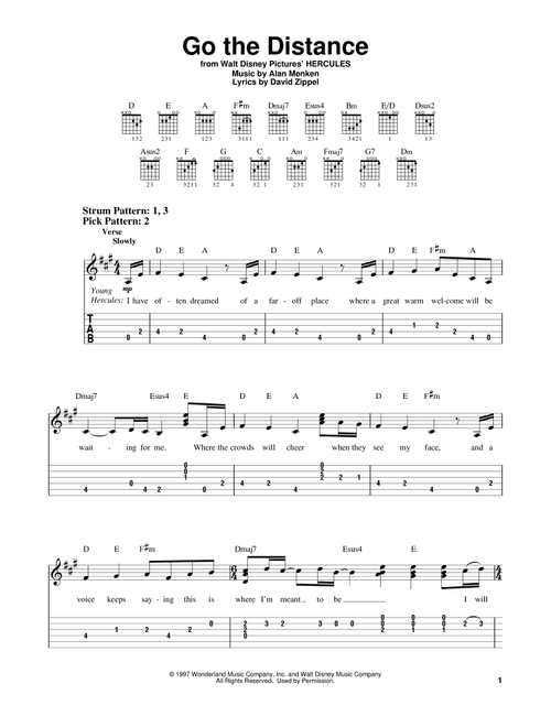 Go The Distance (from Hercules) - Michael Bolton (Easy Guitar with TAB)
