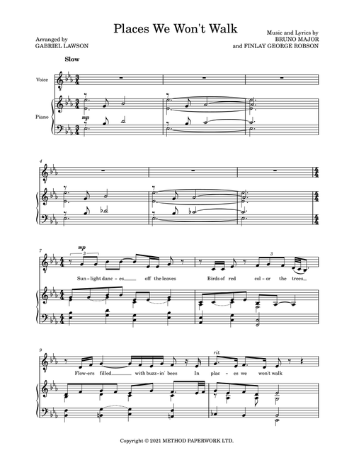 Places We Won't Walk (Arr. Gabriel Lawson) - Bruno Major, Finlay George Robson (Piano Vocal)