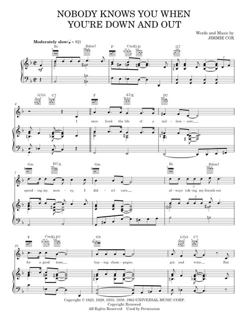 Nobody Knows You When You're Down And Out - Eric Clapton (Piano-Vocal-Guitar)