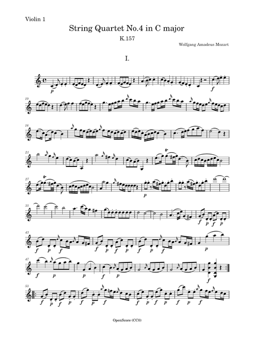 Mozart, Wolfgang Amadeus - String Quartet No.4 in C major, K.157