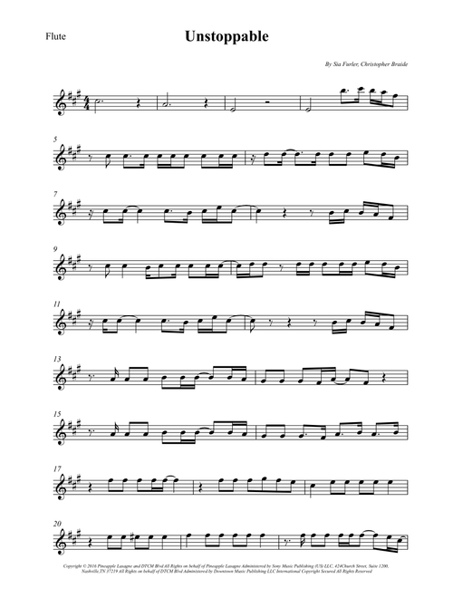 Unstoppable (Arr. Wesley S. SIlva) - Sia (Flute Solo)