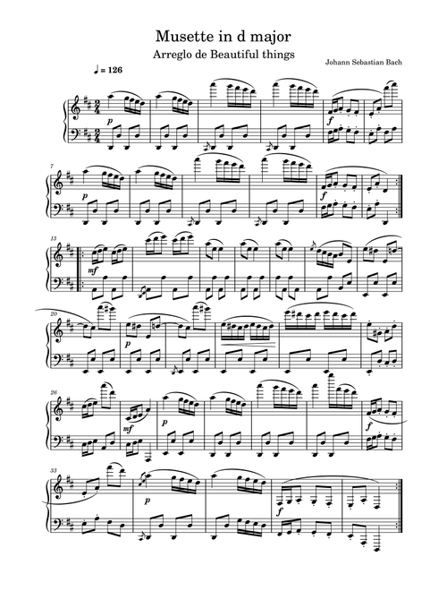 Musette in D major-Johann Sebastian Bach (Arr. Beautiful things) (Piano Solo)