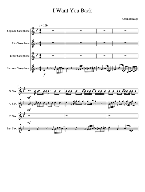 I Want You Back SATB Saxophone Quartet
