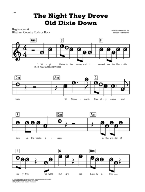 The Night They Drove Old Dixie Down - The Band, Joan Baez (E-Z Play Today)