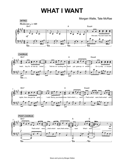 What I Want - Morgan Wallen, Tate McRae (Piano Solo) sheet music arranged by Made By Muse for Solo