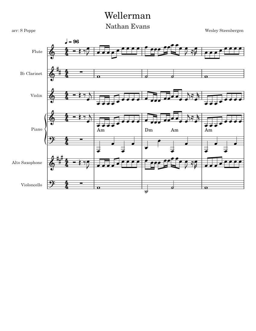 Wellerman - Nathan Evans Sheet Music For Piano, Flute, Clarinet In B ...