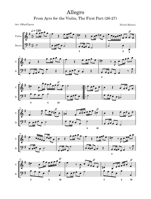 Ayrs for the Violin: The first Part: Allegro – Nicola Matteis