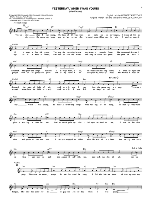 Yesterday, When I Was Young (Hier Encore) - Roy Clark (Lead Sheet - Fake Book)