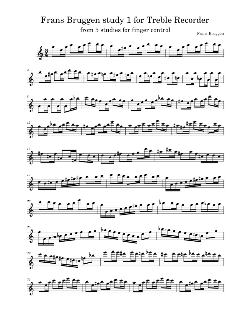 Studies for finger control Alto Recorder– Frans Bruggen Sheet