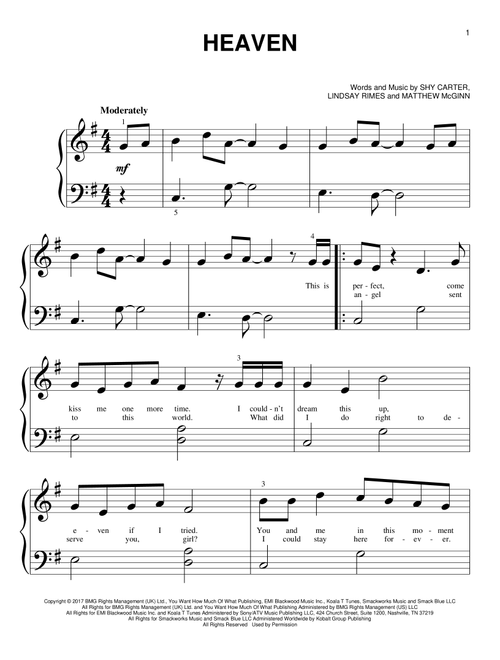 Heaven - Kane Brown (Big Note Piano)