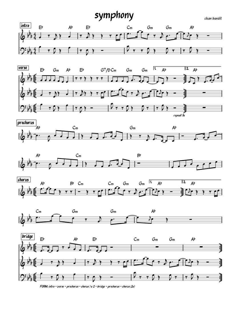 Symphony – Clean Bandit feat. Zara Larsson - Leadsheet Sheet Music