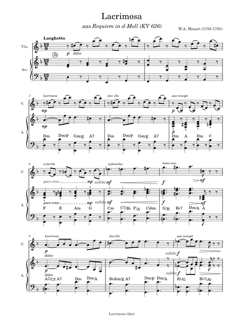 Requiem in D minor, K.626 – Wolfgang Amadeus Mozart - Lacrimosa (duo)