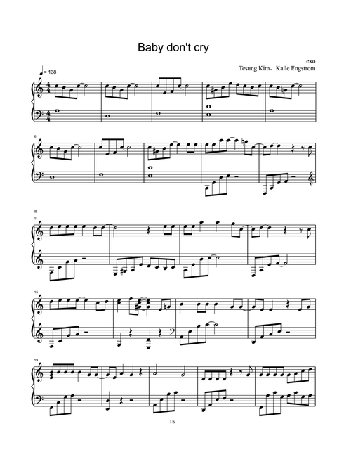 Baby Dont Cry (Arr. Exo) (Piano Solo)