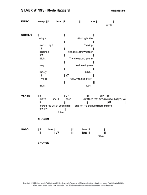 Silver Wings (Arr. Bronson Ferdinand Wright) - Merle Haggard (Lead Sheet - Fake Book)