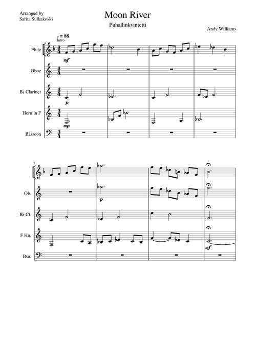 Moon River - Andy Williams - Woodwind Quintet