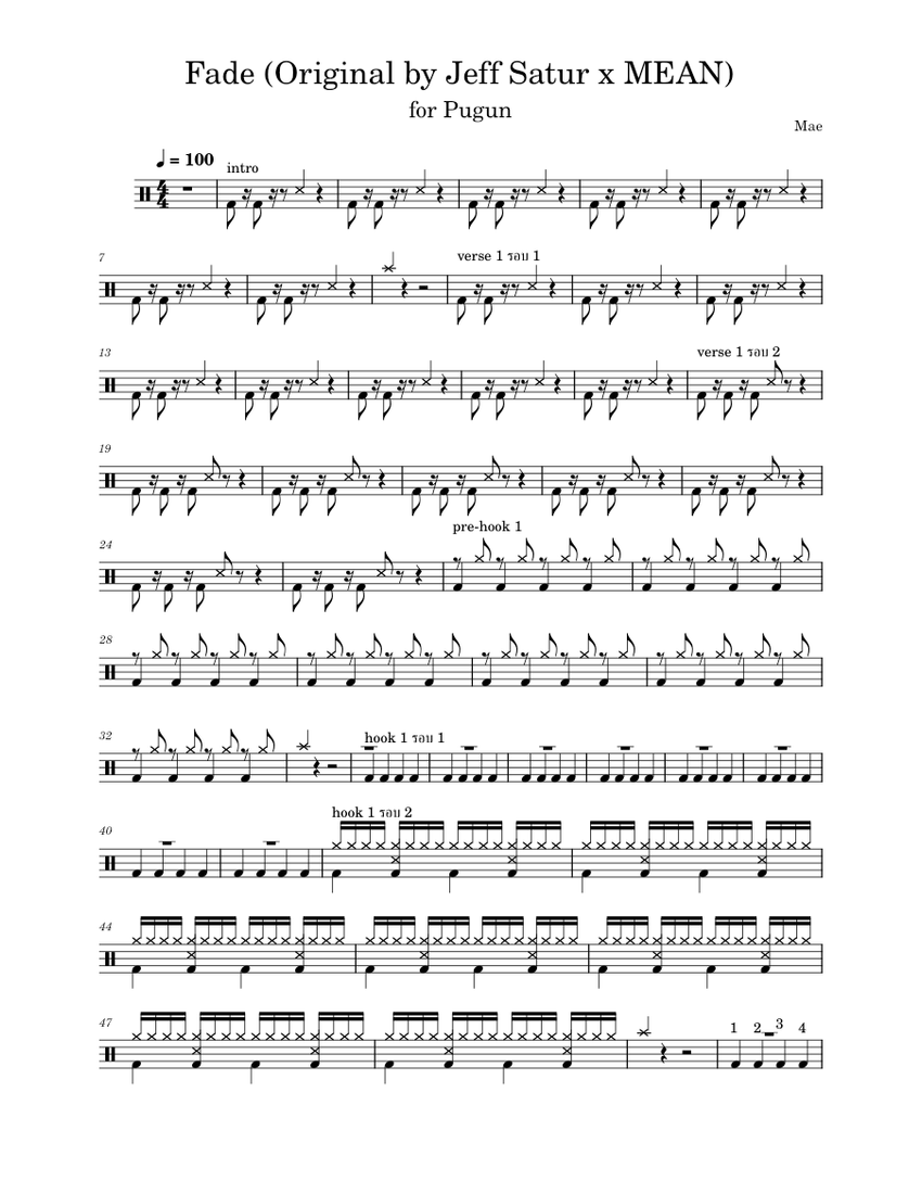 Fade (Original by Jeff Satur x MEAN) Sheet music for Drum group (Solo