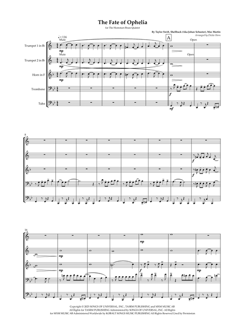 The Fate Of Ophelia (Arr. Dickie Horn) - Taylor Swift (Brass Ensemble)