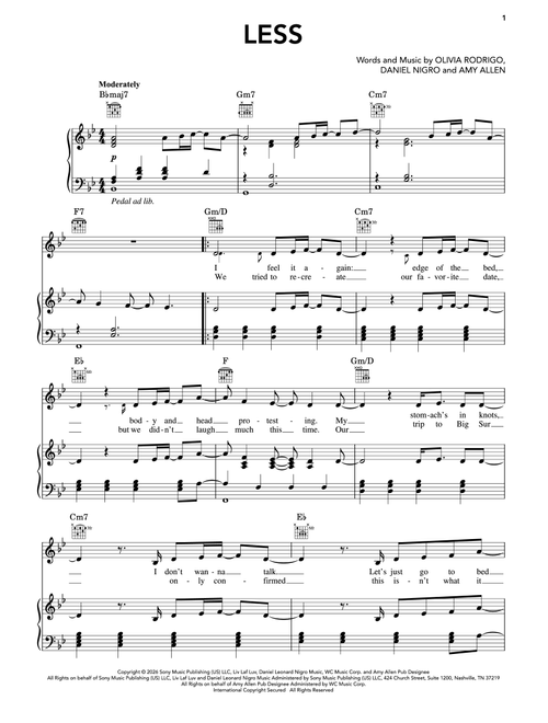 less - Olivia Rodrigo (Piano-Vocal-Guitar)