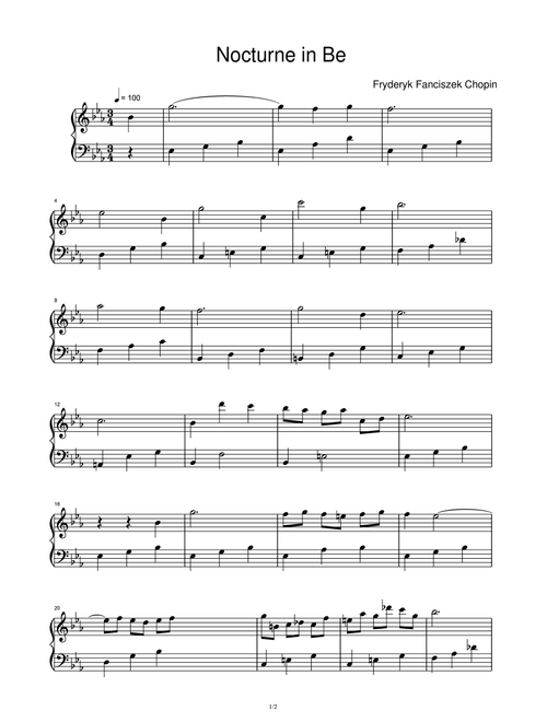 Nocturne in Be - Fryderyk Fanciszek Chopin (Easy Piano)
