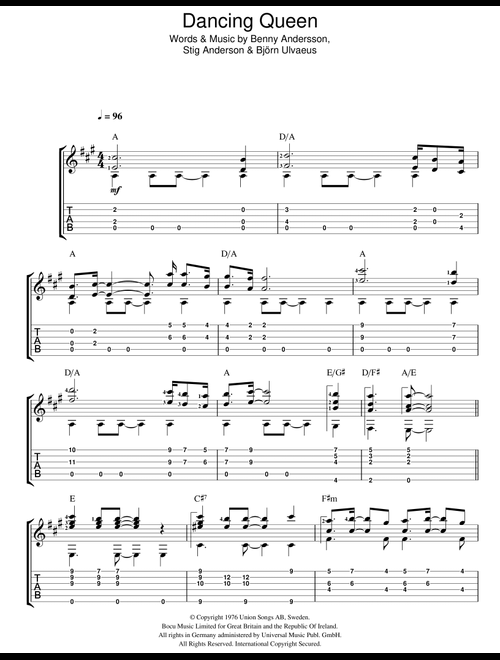 Dancing Queen - ABBA (Easy Guitar with TAB)