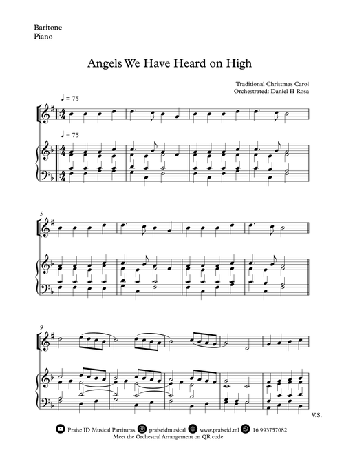 Angels We Have Heard on High  - Gloria in excelsi Deo - Easy Baritone and Piano (Arr. Daniel H Rosa) - Traditional Christmas Carol (Instrumental Solo (with Piano Accompaniment))