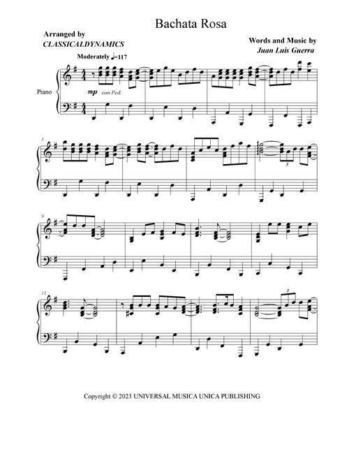 Bachata Rosa (Arr. ClassicalDynamics) - Juan Luis Guerra (Piano Solo)
