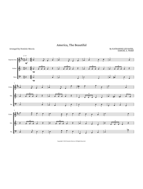 America, The Beautiful (Arr. Dominic Meccia) - Samuel A Ward (Small Ensemble)