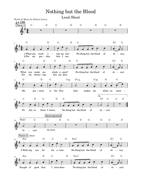 Nothing but the blood of Jesus – Robert Lowry I Stand Amazed In The Presence (My Savior's Love) – Charles H. Gabriel Nothing but the Blood Lead