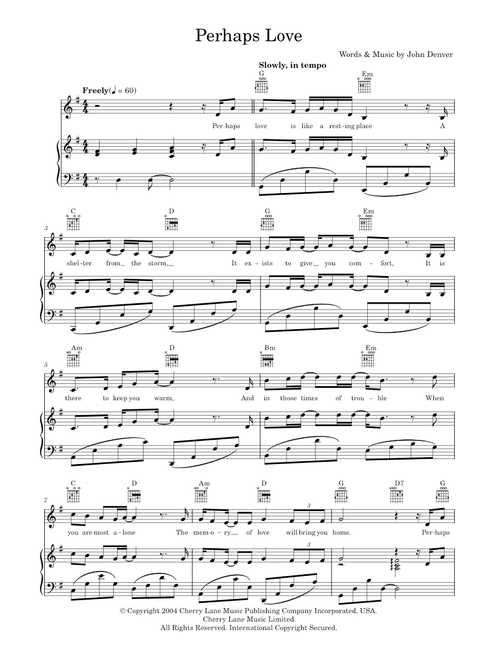 Perhaps love - John Denver (Piano-Vocal-Guitar (Piano Accompaniment))