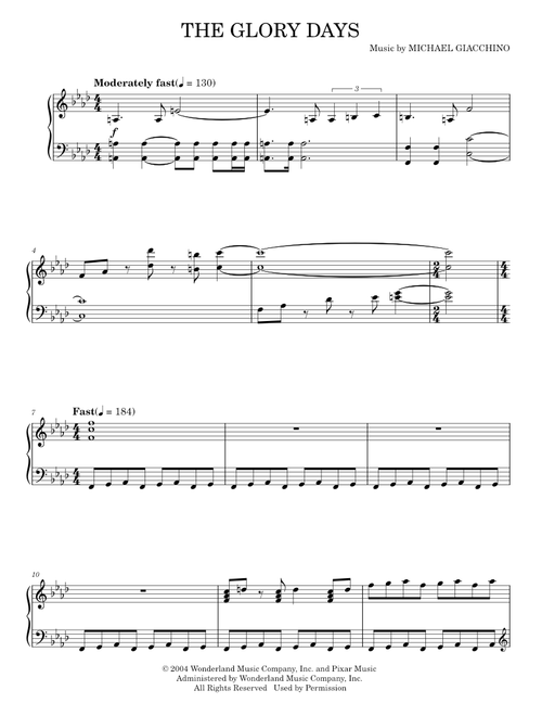 The Glory Days - Michael Giacchino, The Incredibles Movie (Piano Solo)